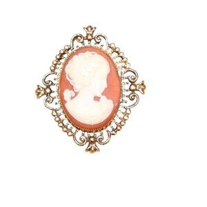 Vintage Cameo Brooch With Ornate Gold-Tone Frame
